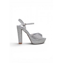20101 Women Evening Platforms Slingback High Heels in Silver